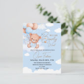 Jongen knuffel beer baby shower uitnodiging Briefk (Staand voorkant)
