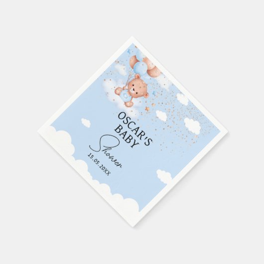 Jongen knuffelbeer babyshower servet (Hoek)