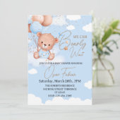 Jongen knuffelig beer baby shower Uitnodiging (Staand voorkant)