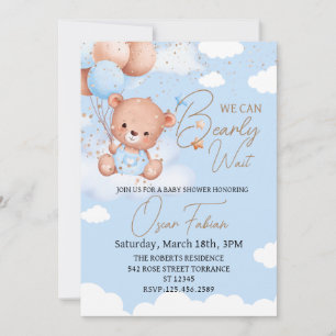 Jongen knuffelig beer baby shower Uitnodiging