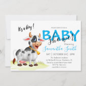 Jongen koe Baby shower Blauwe Uitnodiging (Voorkant)