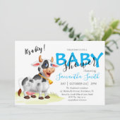 Jongen koe Baby shower Blauwe Uitnodiging (Staand voorkant)