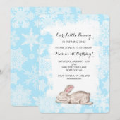 Jongen Konijn Winter Verjaardagsfeest Uitnodigen Kaart (Voorkant / Achterkant)