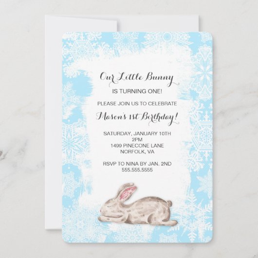 Jongen Konijn Winter Verjaardagsfeest Uitnodigen Kaart (Voorkant)