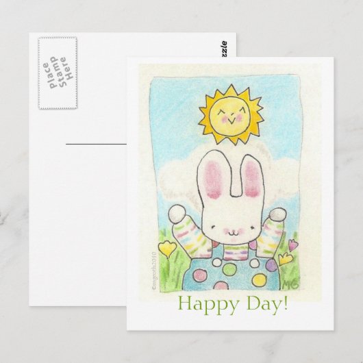 Jongen konijntje Happy Day, briefkaart (Voorkant / Achterkant)