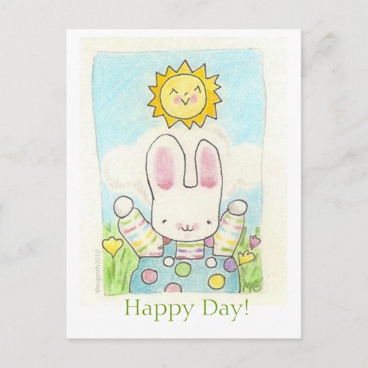 Jongen konijntje Happy Day, briefkaart (Voorkant)