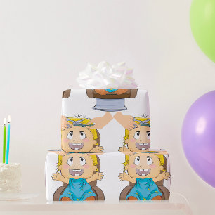 Jongen krijgt kapsel cadeaupapier