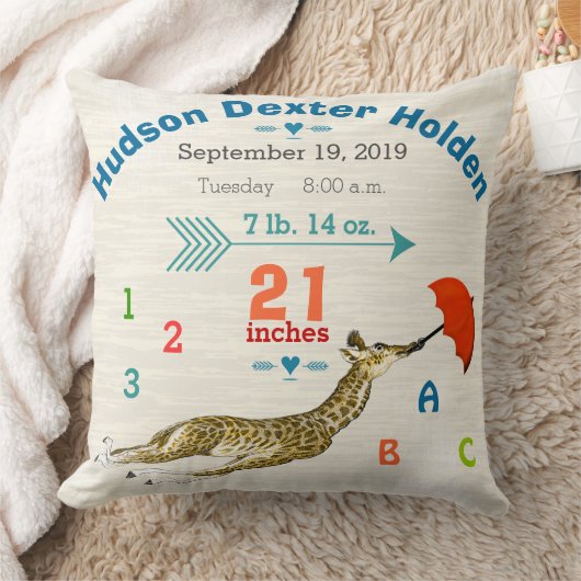 Jongen Kwekerij Baby Geboorte Statistieken Giraffe Kussen (Deken)