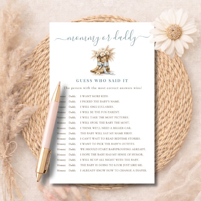 Jongen Laarzen & Strikjes Mama of Papa Raad Wie He (Creator heeft geüpload)