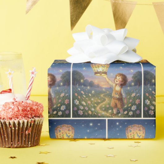 Jongen laat Chinese lantaarn los Cadeaupapier (Verjaardagsfeest)