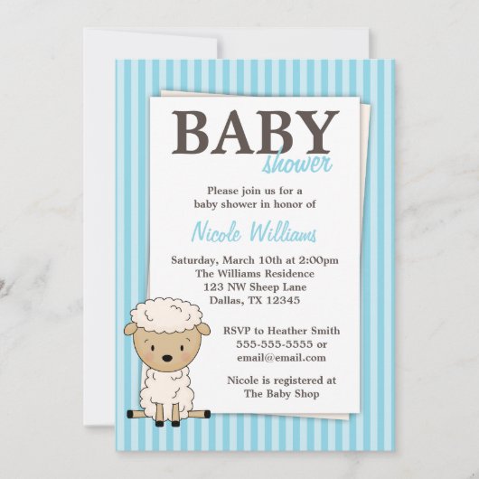 Jongen lamsvlees Baby shower Blauwe Stripe Uitnodi Kaart (Voorkant)