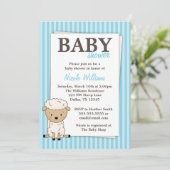 Jongen lamsvlees Baby shower Blauwe Stripe Uitnodi Kaart (Staand voorkant)