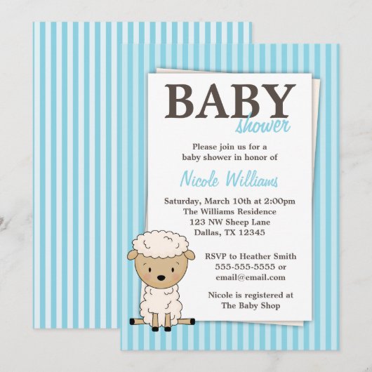 Jongen lamsvlees Baby shower Blauwe Stripe Uitnodi Kaart (Voorkant / Achterkant)