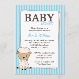 Jongen lamsvlees Baby shower Blauwe Stripe Uitnodi Kaart
