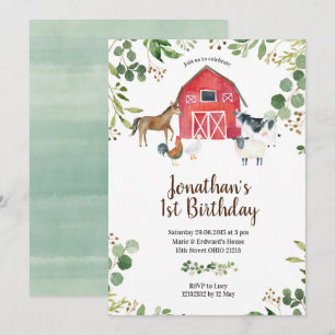 Jongen landbouwhuisdieren Barnyard Birthday Invita Kaart