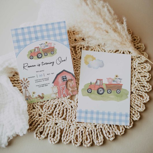 Jongen landbouwhuisdieren Barnyard Birthday Invita Kaart