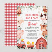 Jongen landbouwhuisdieren Barnyard Birthday Invita Kaart (Voorkant / Achterkant)