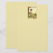 Jongen leest onder boom met konijnen briefpapier (Voorkant / Achterkant)