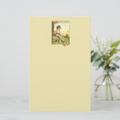 Jongen leest onder boom met konijnen briefpapier (Staand voorkant)