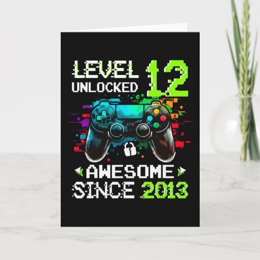 Jongen Level 12 Ontgrendeld Videospel 12e Verjaard Kaart (Voorkant)