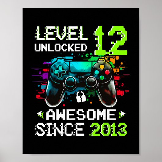 Jongen Level 12 Ontgrendeld Videospel 12e Verjaard Poster (Voorkant)