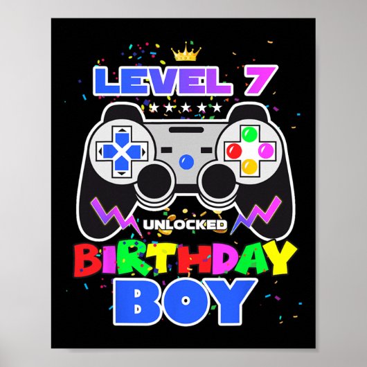 Jongen Level 7 Ontgrendeld Videospel 7e Verjaardag Poster (Voorkant)