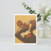 Jongen lezen boek vintage-afbeelding briefkaart (Staand voorkant)