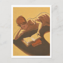 Jongen lezen boek vintage-afbeelding briefkaart