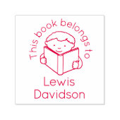 Jongen lezen boeknaam kinder bibliotheekstempel zelfinktende stempel (Design)