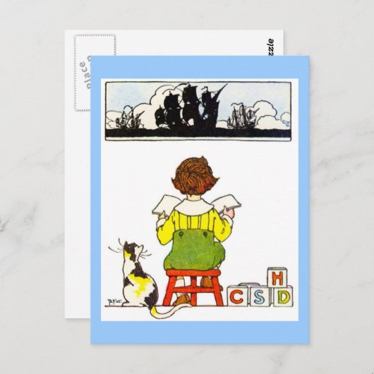 Jongen lezen briefkaart (Voorkant / Achterkant)