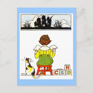 Jongen lezen briefkaart