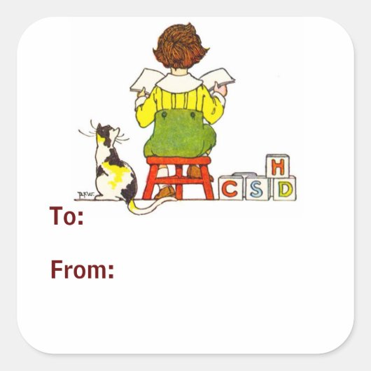 Jongen lezen CadeLabel Vierkante Sticker (Voorkant)