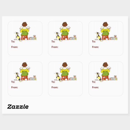 Jongen lezen CadeLabel Vierkante Sticker (Vel)
