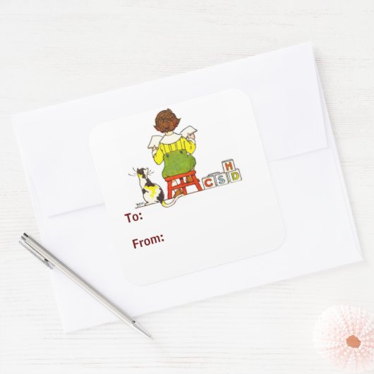 Jongen lezen CadeLabel Vierkante Sticker (Envelop)