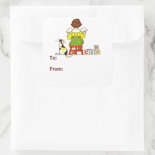 Jongen lezen CadeLabel Vierkante Sticker (Tas)