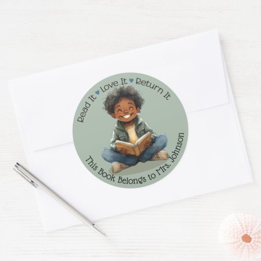 Jongen Lezen Leraar Klaslokaal Bibliotheek Labels (Envelop)