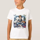 Jongen lezen met katten in zijn slaapkamer t-shirt (Voorkant)
