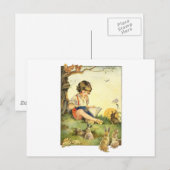 Jongen lezen onder boom met konijnen briefkaart (Voorkant / Achterkant)