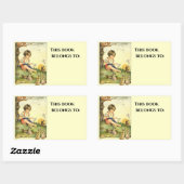 Jongen lezen onder boom met konijnen rechthoekige sticker (Vel)