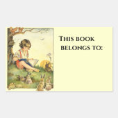 Jongen lezen onder boom met konijnen rechthoekige sticker (Voorkant)