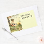 Jongen lezen onder boom met konijnen rechthoekige sticker (Envelop)