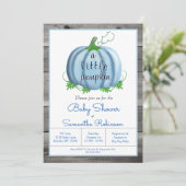 Jongen Little Pumpkin Rustic Herfst Baby shower Kaart (Staand voorkant)