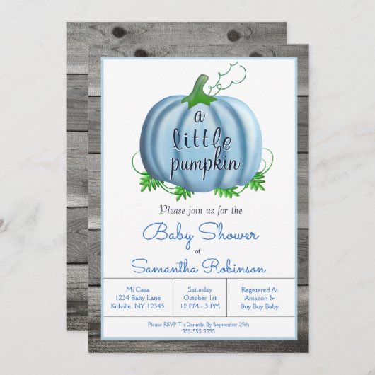 Jongen Little Pumpkin Rustic Herfst Baby shower Kaart (Voorkant / Achterkant)