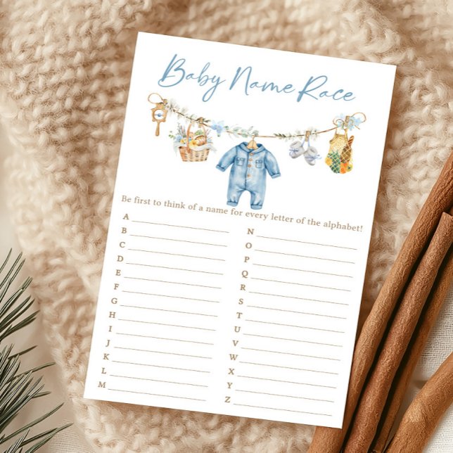 Jongen Lokale Baby Naam Raced Game (Blue Locally Grown Baby Shower Baby Name Race Game)