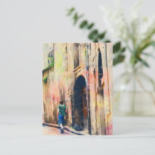 Jongen loopt weg Franse straat Briefkaart (Staand voorkant)