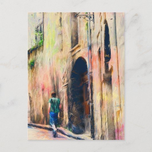 Jongen loopt weg Franse straat Briefkaart (Voorkant)