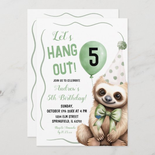 Jongen luiaard groene handgetekende verjaardag kaart (Voorkant / Achterkant)