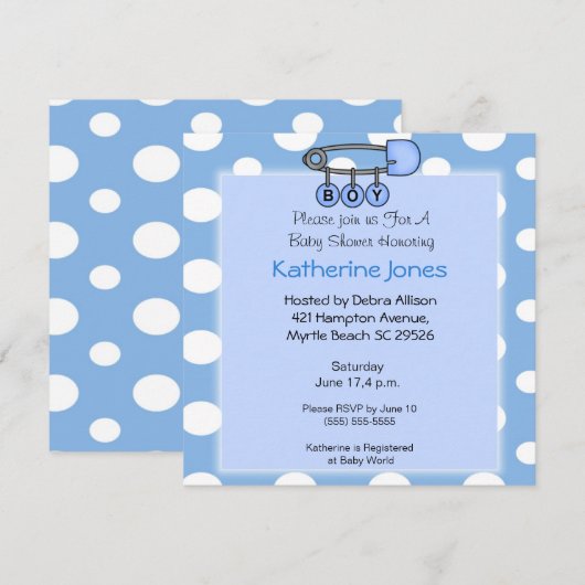 Jongen Luier Pin Douche Uitnodiging (Voorkant / Achterkant)