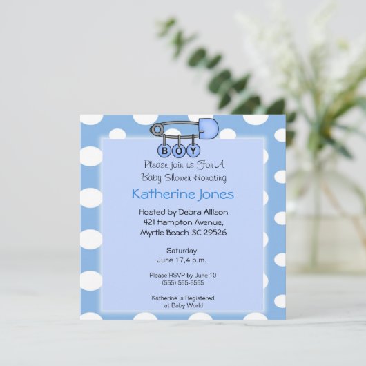 Jongen Luier Pin Douche Uitnodiging (Staand voorkant)