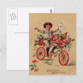 Jongen Mail Roze Bloem Fiets Verjaardag Briefkaart (Voorkant / Achterkant)